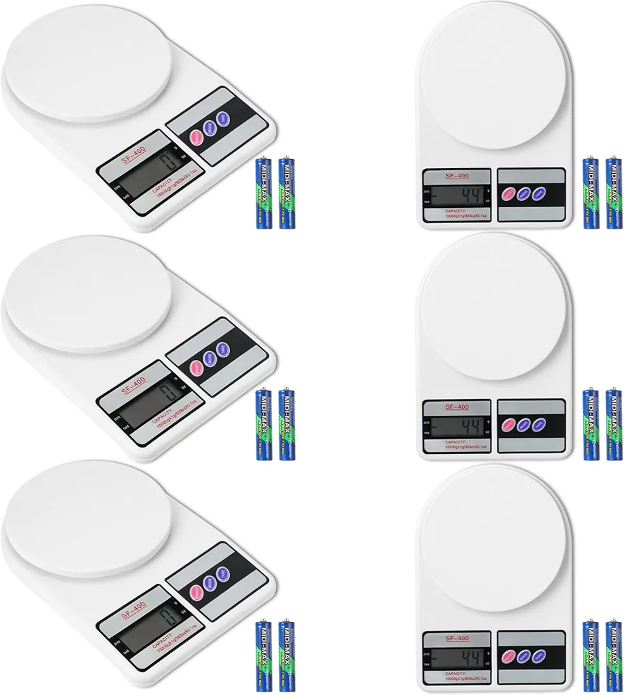 Kanayu 6 Pcs Food Scale Digital Kitchen Scale Tear Function Scale for Food Ounces and Grams Display Shows Weight for Baking Cooking Weight Loss Meal Prep Packages Mailing, Batteries Included