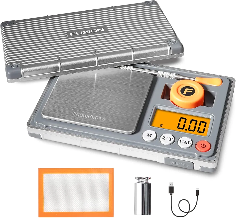 Fuzion Gram Scale, Rechargeable Herb Scale, Digital Scale .01 Gram Accuracy, 6 Units Conversion, Mini Scale Gram and Ounce, Jewelry Scale, Pocket Scale, Great for Snuff, Herb, Powder, Coins