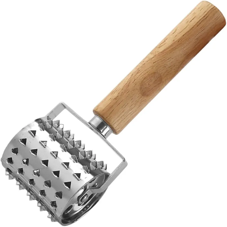 Meat Tenderizer Meat Tenderizing Needle Steak Mallet Meat Grinder Heavy Duty Pizza Dough Roller Docker Veal Tenderizer Beef Hammers Kitchen Mallet Steak Needle Hand Wood Silver