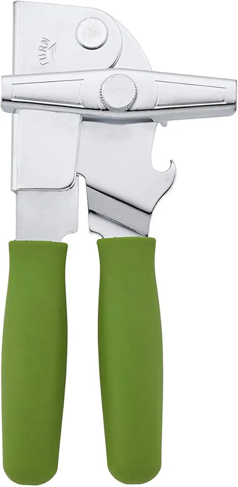 Portable Can Opener with Sharp Blade, Manual Hand Held, 2-in-1 Can and Bottle Opener, Made of Steel, Easy Turn Knob, Basic Kitchen Essentials (Green)