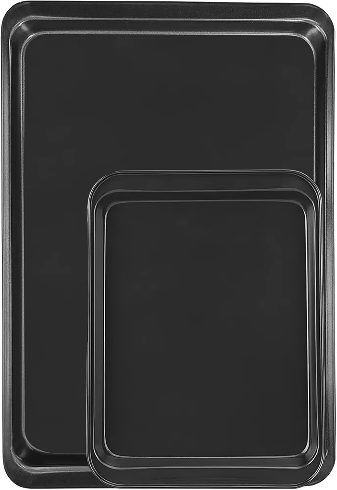 Toaster Oven Pan Set of 2, Nonstick Baking Sheets Pan with Rimmed Edge Baking Tray, Cookie Sheet for Baking Replacement Tray Non-Toxic & Easy Clean, 14.5×10×0.75inches, Black