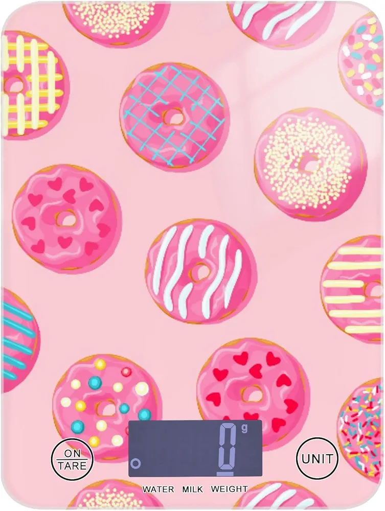 ALAZA Cute Donuts Pink Food Scale Kitchen Scales Digital Weight Ounces and Grams, 5g/0.18 oz - 5kg/11LB