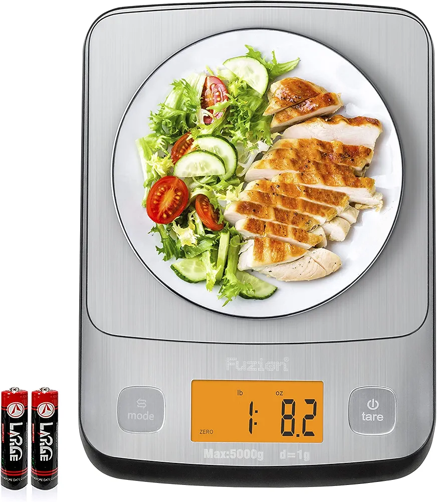 Fuzion Digital Kitchen Scale, 11lb Food Scales Digital Weight, Gram Scale LCD Display, Stainless Steel Baking Scale with Tare for Baking and Cooking, Batteries Included