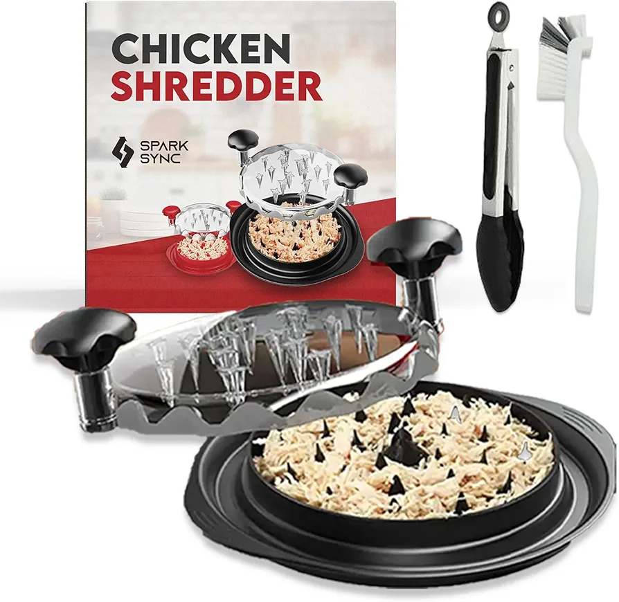 Chicken Shredder Tool Twist -11" Visible Meat Shredder Machine, Ergonomic Handle, Non-Slip, BPA-Free, Dishwasher Safe - Includes Brush & Tongs for Effortlessly Shredded Chicken, Beef & Pork