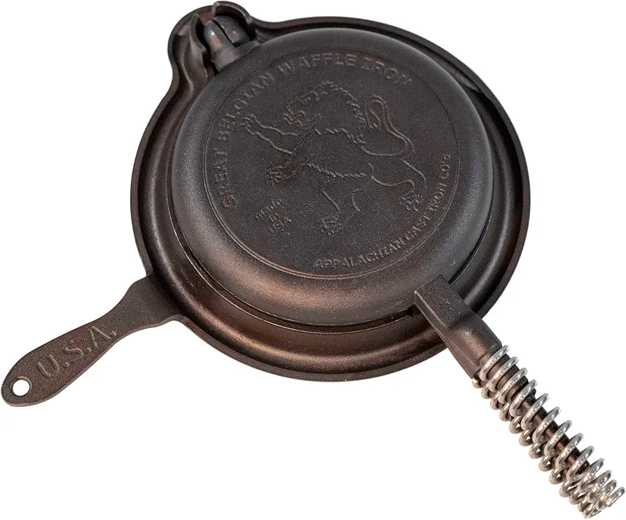 Great Belgian Waffle Iron Pre-Seasoned, PFOA/PTFE Free, Made In USA | Vintage Inspired, 7 inch Stovetop Waffle Iron | Perfect holiday gift