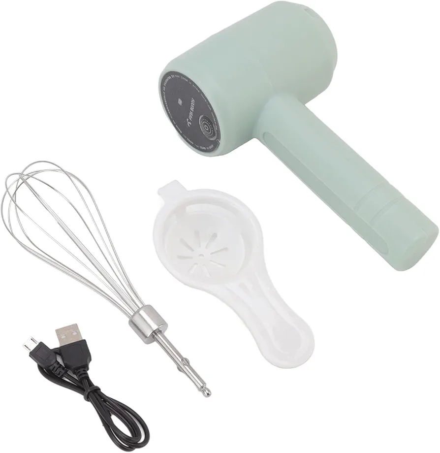 Electric Hand Mixer USB Rechargeable Portable Cordless Handheld Mixer for Baking Cake Egg Cream, Powerful (Light Cyan)