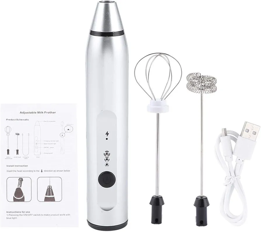 Electric Hand Mixer, Handheld Mixer Rechargeable Frother Electric Coffee Mixer Handheld Egg Beater Stick Mixer Household Kitchen Tools(Silver)