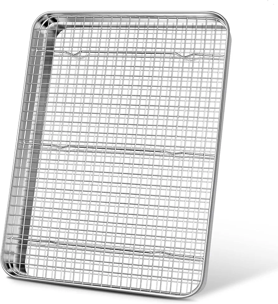 Baking Sheet Pan with Cooling Rack Set, Joyfair Stainless Steel Toaster Oven Tray Pans with Grid Racks, Rectangular Bakeware for Cookie/Bacon, Heavy Duty & Rust-free, Dishwasher Safe (2, 17.5 Inch)