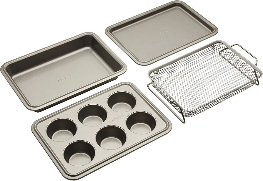 Anolon Advanced Bakeware Nonstick Baking Pans Toaster Oven Pan Set, 4 Piece - Gray