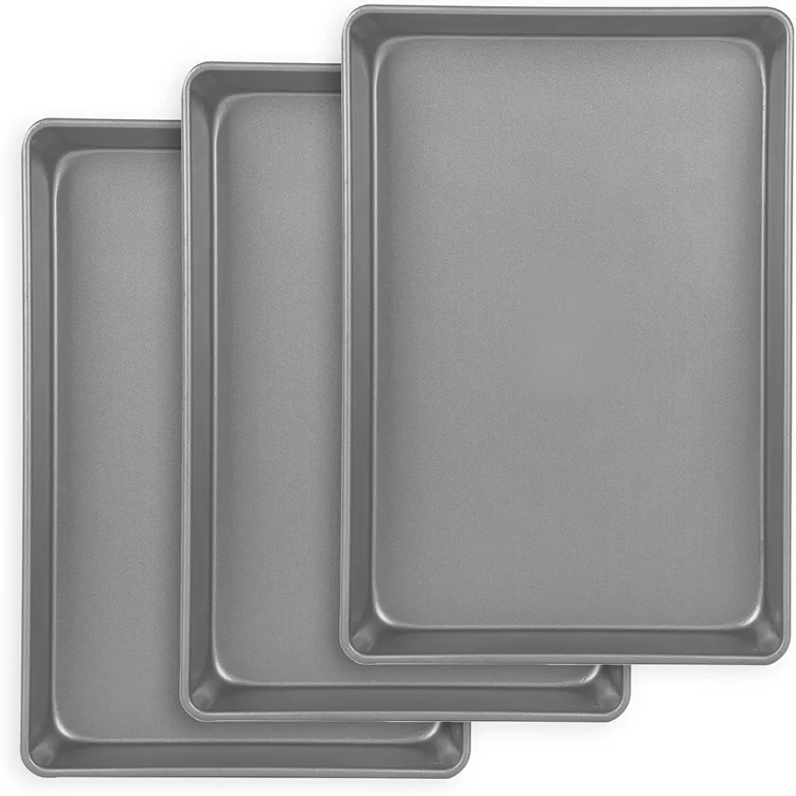 G & S Metal Products Company BakerEze Set of Three Nonstick Sheet Cake Pans, 15.5" x 10.6" x 0.9", Gray, BE369-AZ