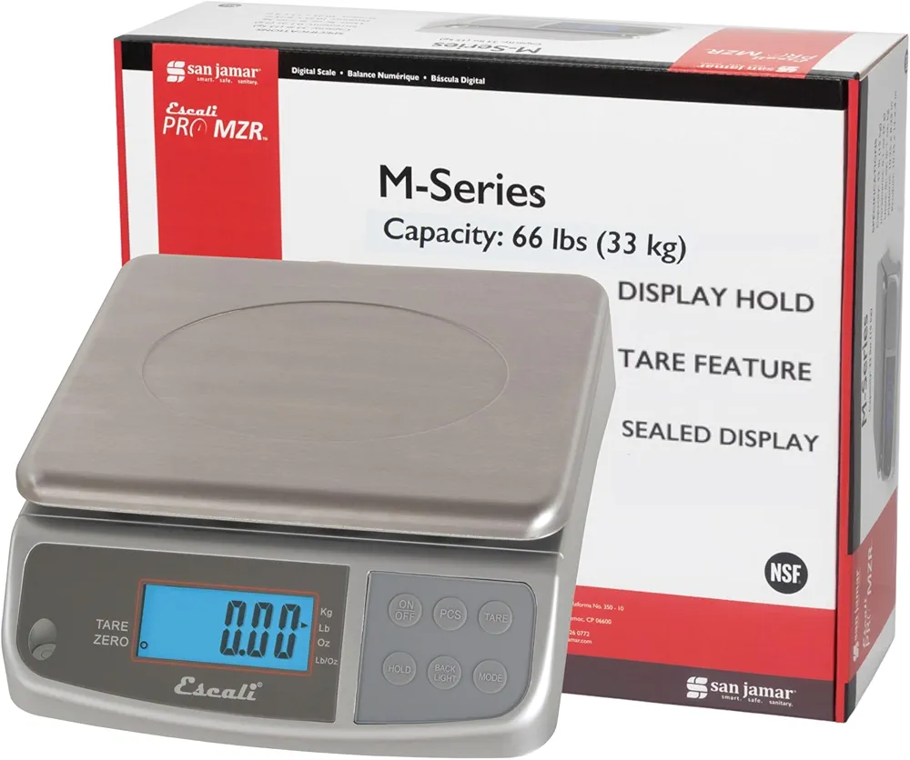 San Jamar Digital Food Scale, Battery Operated with 66 Pound Capacity for Cooking, Baking, Meal Prep, Diet Tracking, Stainless Steel, 6.82 Pounds, Silver