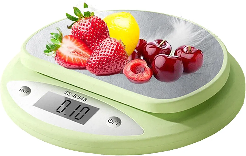 Cute Kitchen Scale, Digital Food Scale with LCD Display, 11 ib (5kg) Capacity, 0.03 oz (1g) Precise Weight Measuring for Baking Cooking (Green)