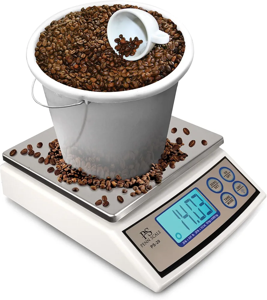 Penn Scale PS-20 Digital Kitchen Portion Scale - 20lb Electric Kitchen Scale with 0.01lb Readability - Removable Platter & LCD Display - KG, Lb, & Oz Unit Conversion (AC & Battery Powered)