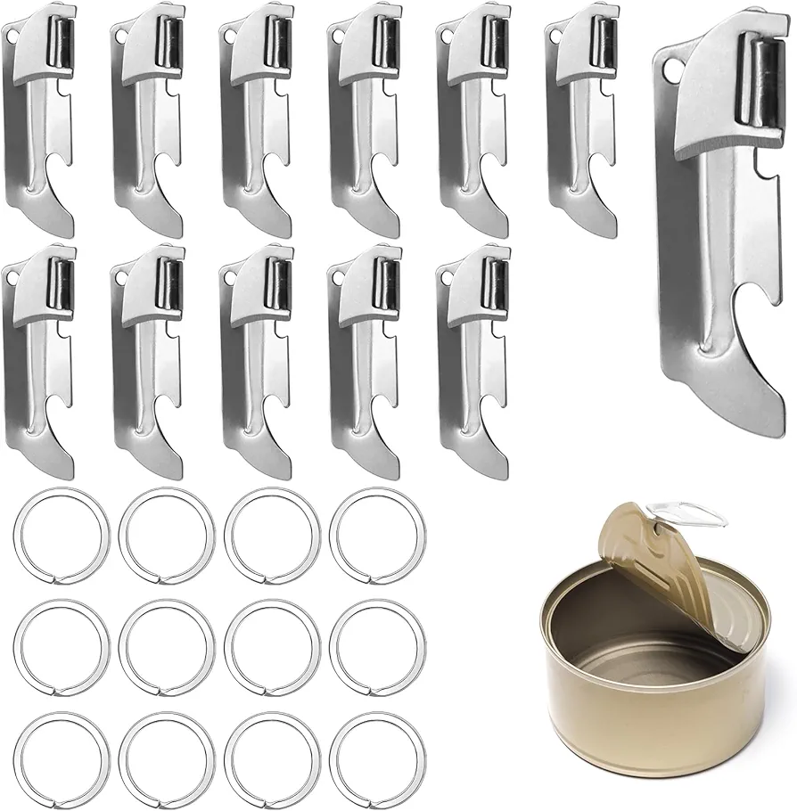Can Opener,12Pcs Manual Openers with Key Rings Stainless Steel Keychain Portable Can Opener for Kitchen Travel Camping Survival Convenient for P-38 and P-51 Military Style Can Openers Adjustable