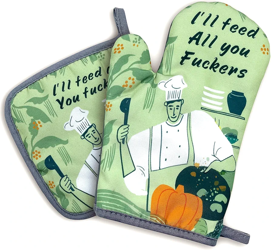 I'll Feed All You Fxxkers，Oven Mitts and Pot Holders Sets of 2，Funny Oven Mitt，Cute Housewarming Gift，Thanksgiving Oven Mitts，Christmas Kitchen Gifts，Kitchen Gifts for Men