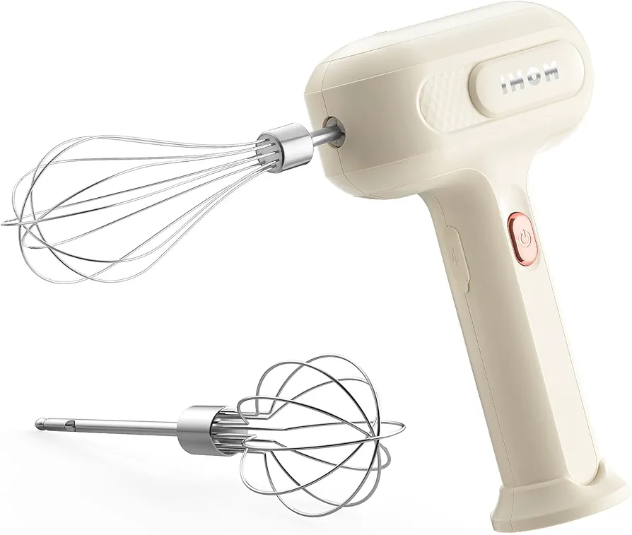 Hand Mixer- IHM-1001E Hand Mixer Electric Handheld with USB Rechargeable, 3 Speed Self-Control Electric Mixer with 304 Stainless Steel Egg Beater for Whipping or Mixing Eggs, Butter, Cream,etc