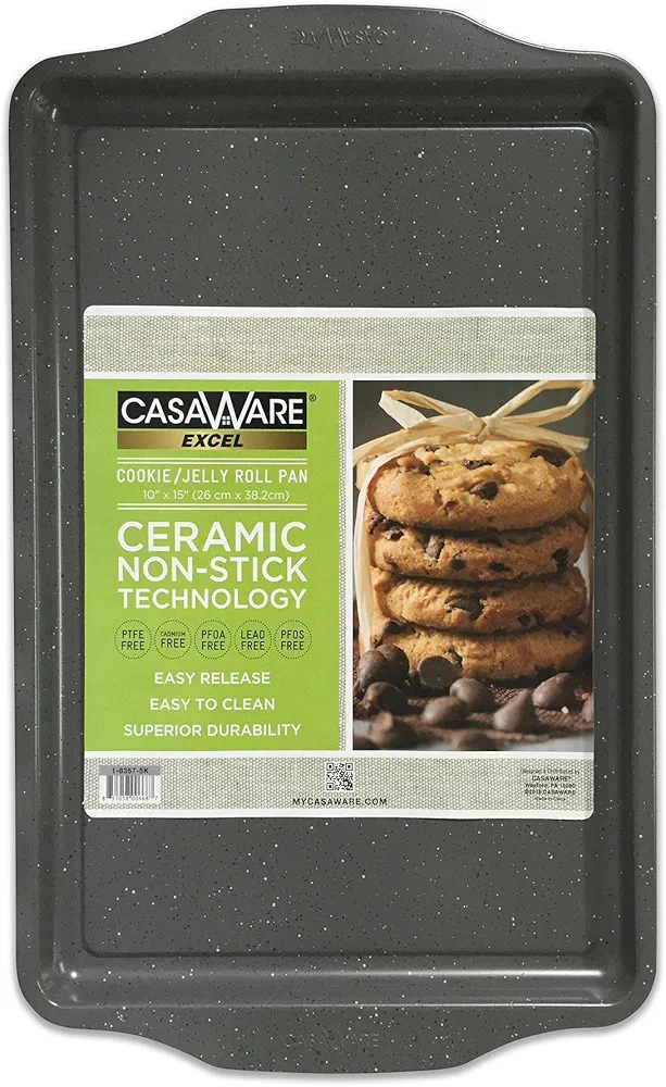 casaWare Excel Cookie/Jelly Roll 10 x 15-Inch Pan Ceramic Coated NonStick (Silver Granite)