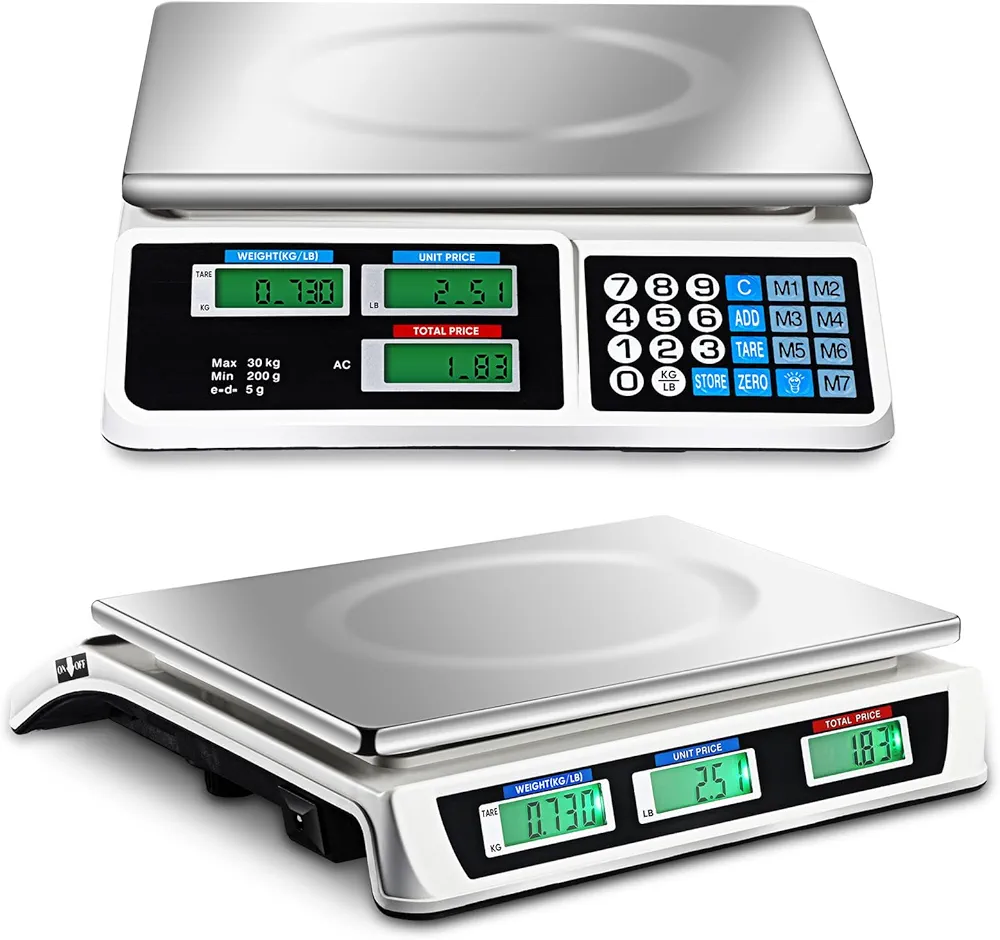 Electronic Price Computing Scale Digital Commercial Food Scale with LCD Display Accurate Meat Scale Produce Scale Food Weight Scale for Kitchen Farmers Market Deli Shop Retail (66lb/30kg)