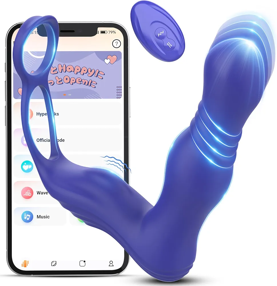 Anal Sex Toys Prostate Massager Vibrator with App & Remote Control, 3 Thrusting Speeds and 10 Vibration Modes for Male, Silicone Butt Plug Dildo Adult Toy & Games for Men, Women and Couples