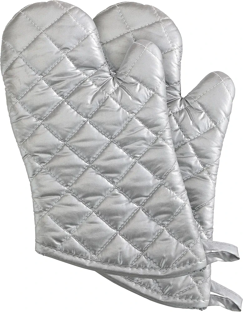New Star Foodservice 1028652 Interwoven Cloth/Silicone Oven Mitts, up to 400F, 13-Inch, Set of 2