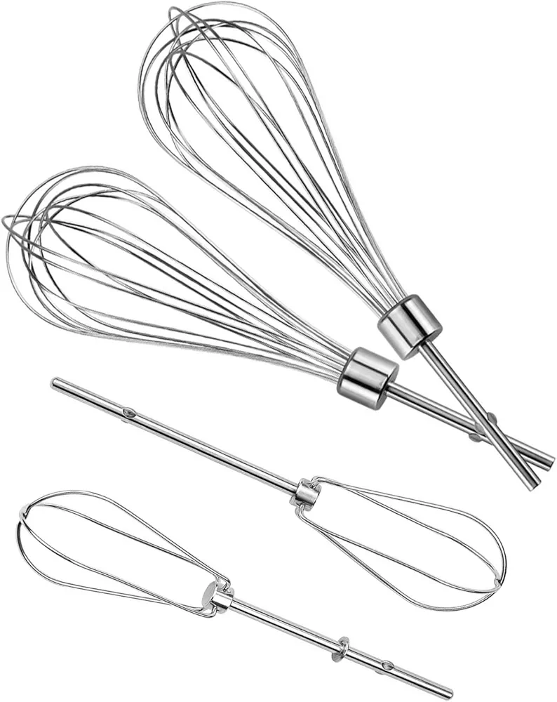 Fetechmate KHM2B W10490648 Hand Mixer Turbo Beaters (2 Pack) & KHMPW Stainless Steel Pro Whisk(2 Pack)-Replace AP5644233, PS4082859, KHM2B, KHM512BM