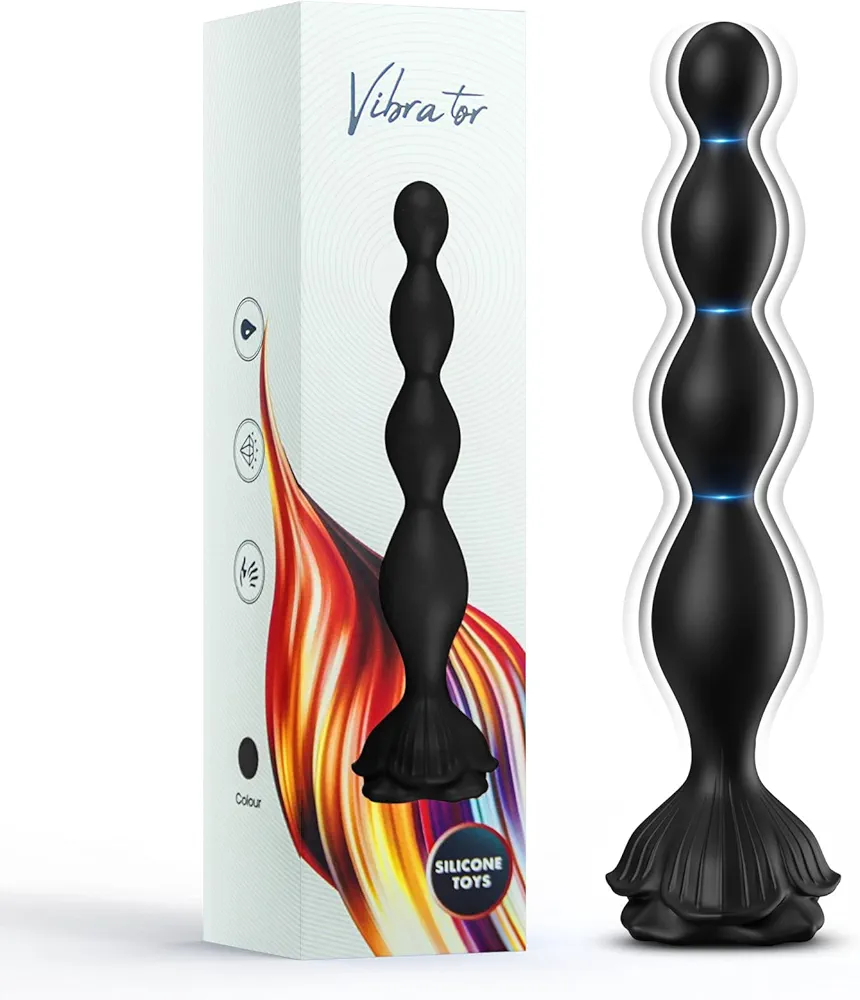 Rose Sex Toy Anal Beads,Vibrating Butt Plug with 9 Modes,Prostate Massager for Women & Men,Waterproof Silicone Rose Toy Sex Stimulator for Adult,Black