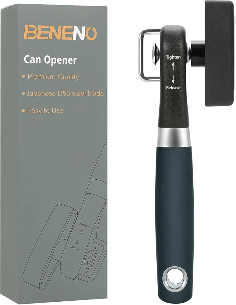Beneno Can Opener, Side Cut Safety Can Opener Manual Smooth Edge with Durable Sharp Blade, Safe Cut Manual Can Opener with Big Effort-Saving Knob