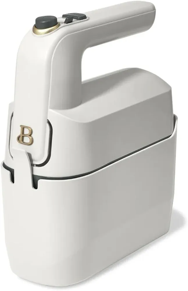 Beautiful 6-Speed Electric Hand Mixer with Turbo Function and Storage Case - Lightweight, Dishwasher Safe Parts, Corded Electric (White Icing)
