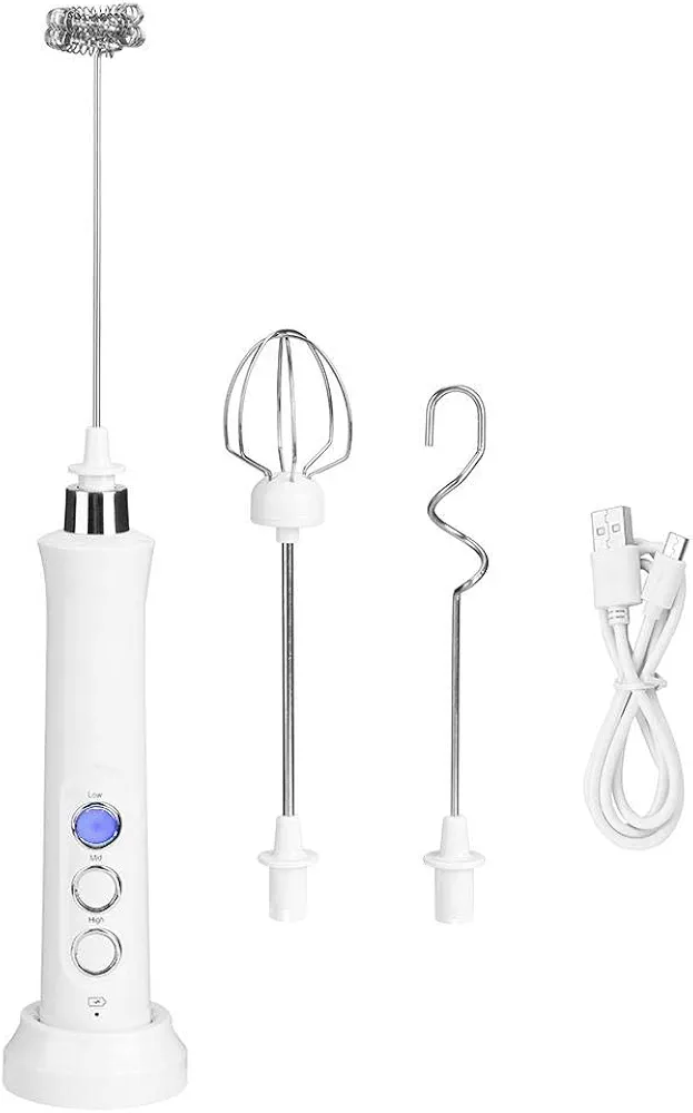 Electric Hand Mixer Portable USB Electric Egg Beater Milk Frother Coffee Stirrer Mixer Kitchen Utensils White For Eggs Beating Dough Kneading