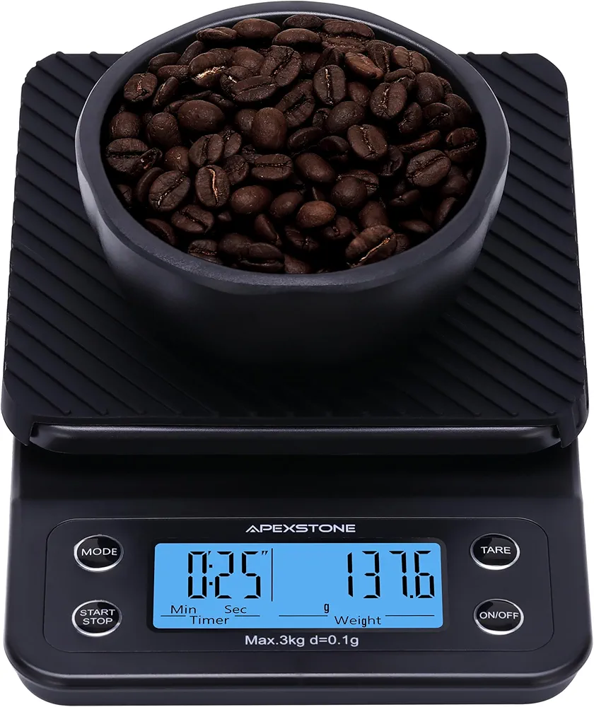 Coffee Scale with Timer Small, Apexstone Espresso Scale with Timer Small, Espresso Coffee Scale with Timer for Pour Over Coffee (Batteries Included)