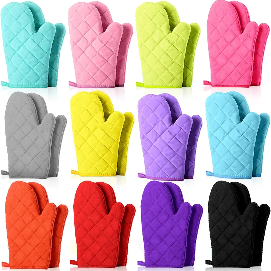 Tanlade 12 Pairs Oven Mitts, Heat Resistant Kitchen Gloves Thick Cotton Soft Quilted Lining Mittens Reliable Flexible Strong Grip Potholders Cooking Baking Glove for Kitchen Oven, 10.63 Inches