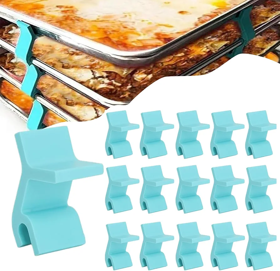 Baking Sheet Stacker, Pack of 16, Tray Stackers Stacking Holder Rack Kitchenwares Tray Stacker for Freeze Dryer Trays Kitchen Picnic BBQ (16, Cyan)