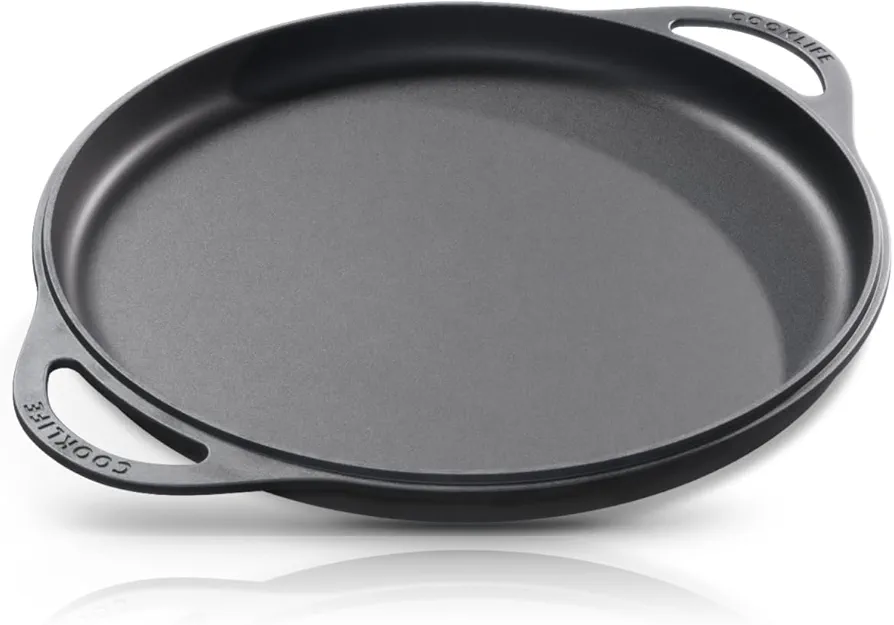 12" Smooth Cast Iron Griddle with Pan Scraper and Mesh Dish Scrubber, Round Pre-Seasoned Griddle Pan for Stove Top, Easy to Clean & Maintain Pizza Pan, Dishwasher & Oven Safe Stovetop Griddle