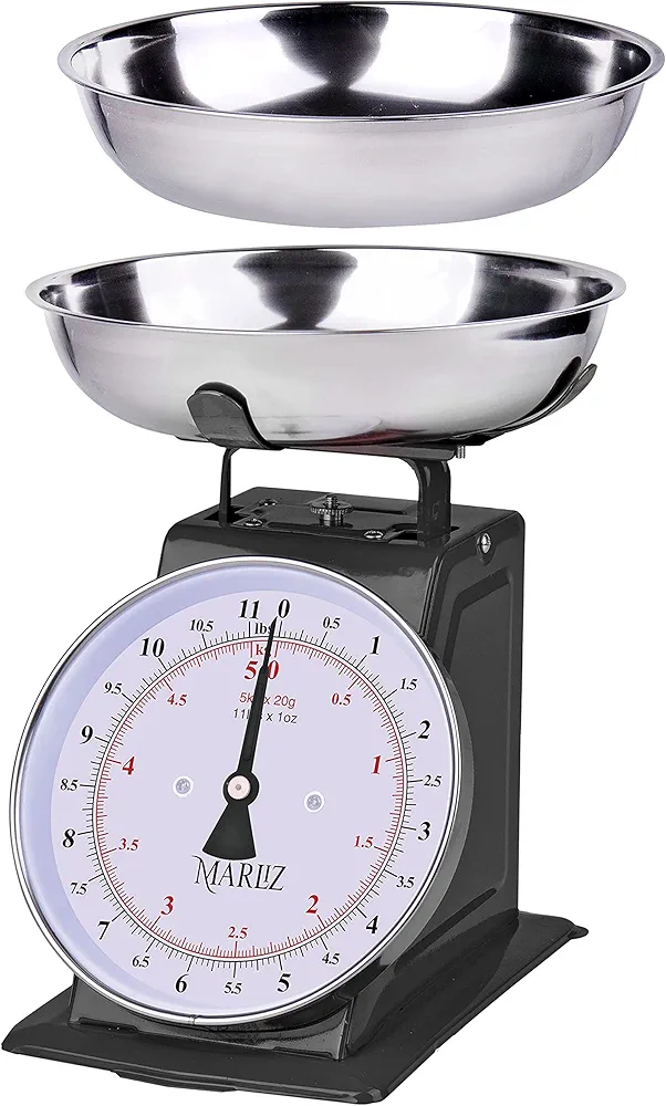 MARLIZ Kitchen Scale 11Lb/5Kg with 2 Bowls |Mechanical dial Scale| Vintage Kitchen Scale| Pesa para alimentos| bascula de cocina|Black Kitchen Scale|Bakers Scale