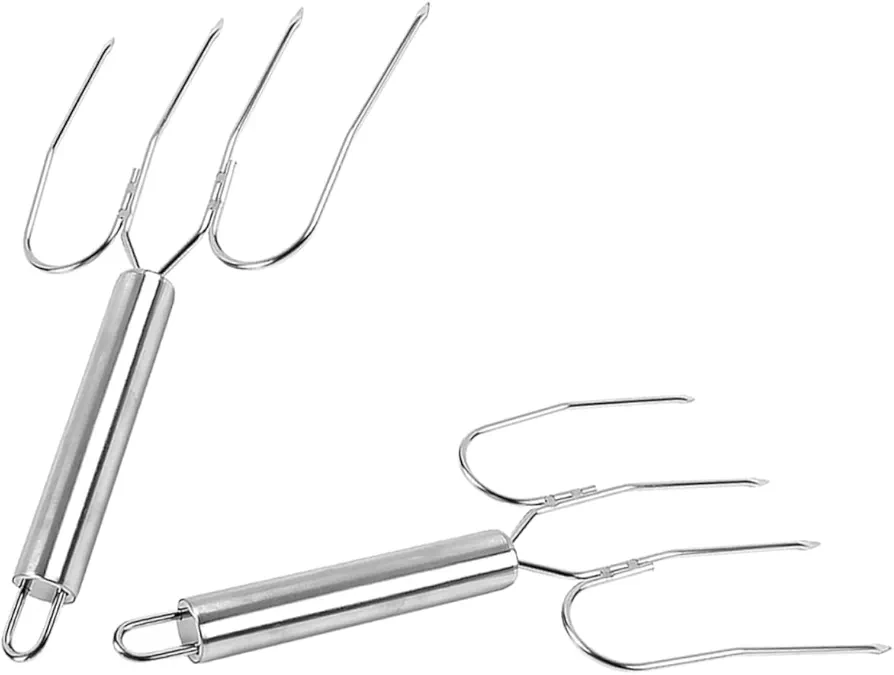 VOSAREA 2pcs Stainless Steel Turkey Fork Bacon Turkey Roasting Chicken Wing Fork Turkey Chicken Fork Chicken Lifter Turkey and Fork Poultry Forks Meat Forks Camping Turkey Forks Silver