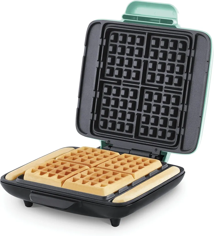 Dash Deluxe No-Drip Waffle Iron Maker Machine 1200W + Hash Browns, or Any Breakfast, Lunch, & Snacks with Easy Clean, Non-Stick + Mess Free Sides, Aqua