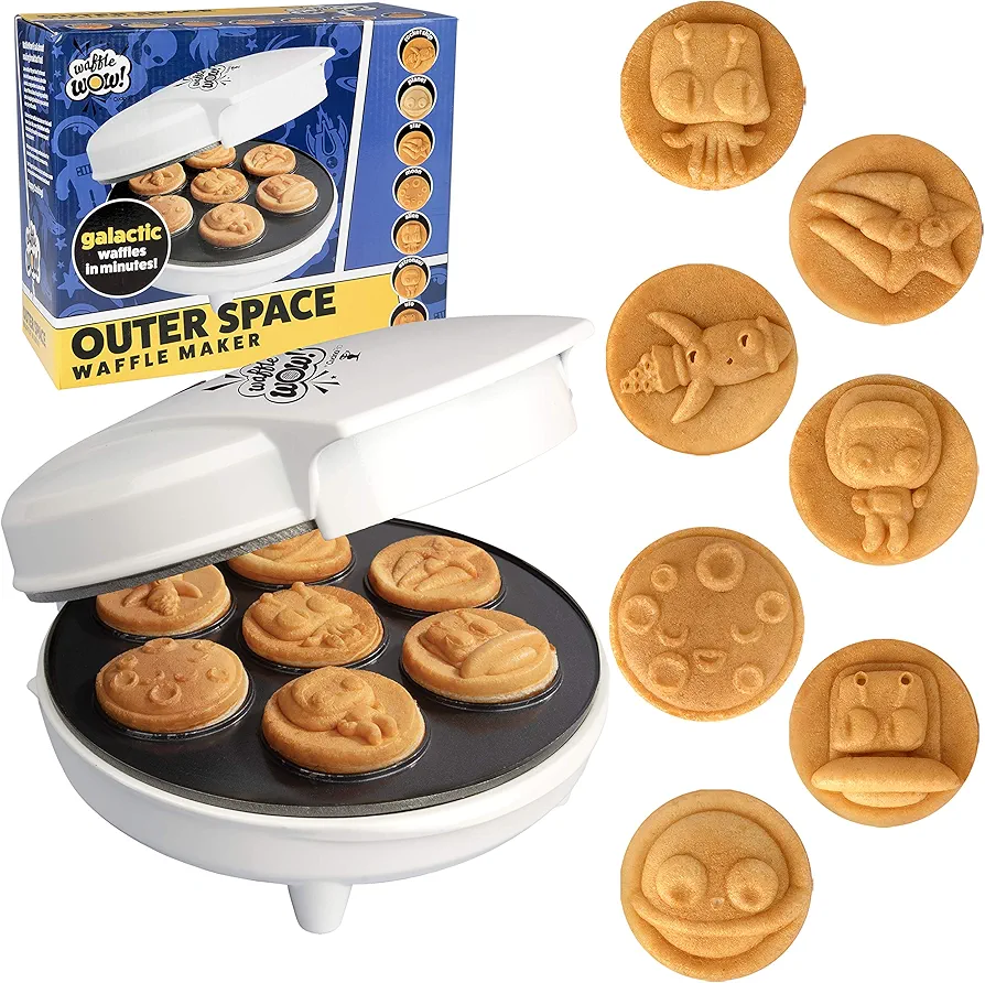 Waffle Wow! Out of This World Kid's Waffle Maker - Make 7 Space Pancakes Feat. Astronauts, Moons, Stars & More in Minutes- Electric Non Stick Waffler- Fun Galactic Themed Science Iron- Must-Have Gift