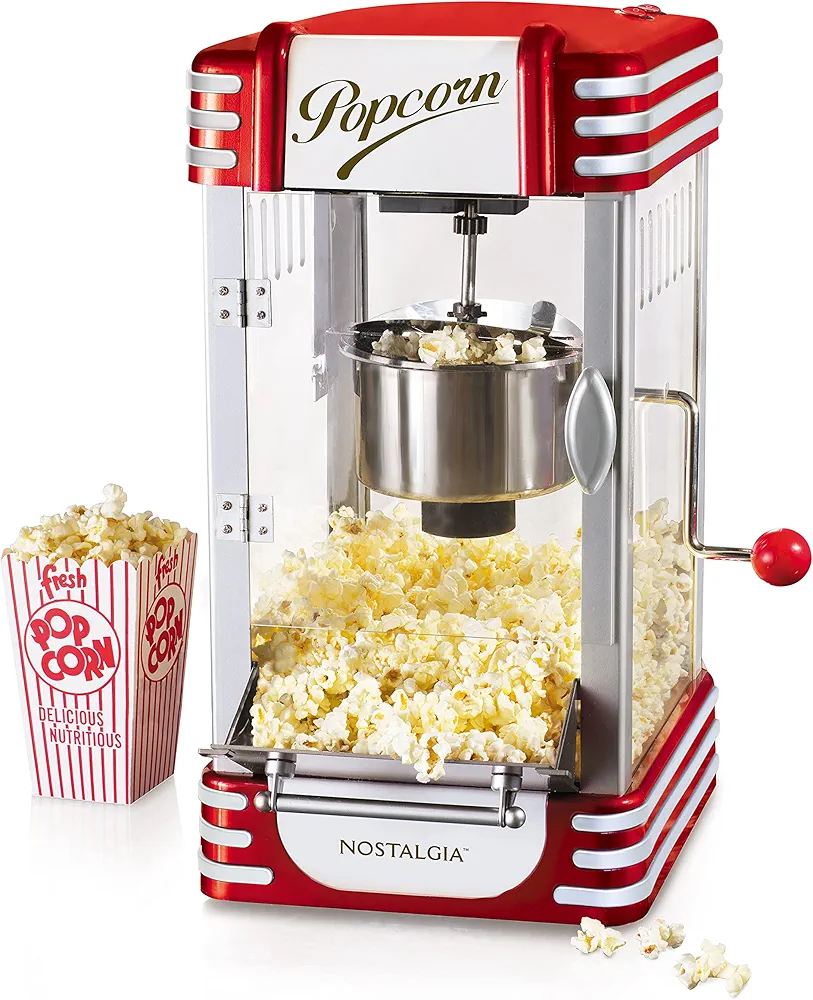 Nostalgia Popcorn Maker Machine - Professional Tabletop With 2.5 Oz Kettle Makes Up to 10 Cups - Vintage Popcorn Machine Movie Theater Style - Metalic Red