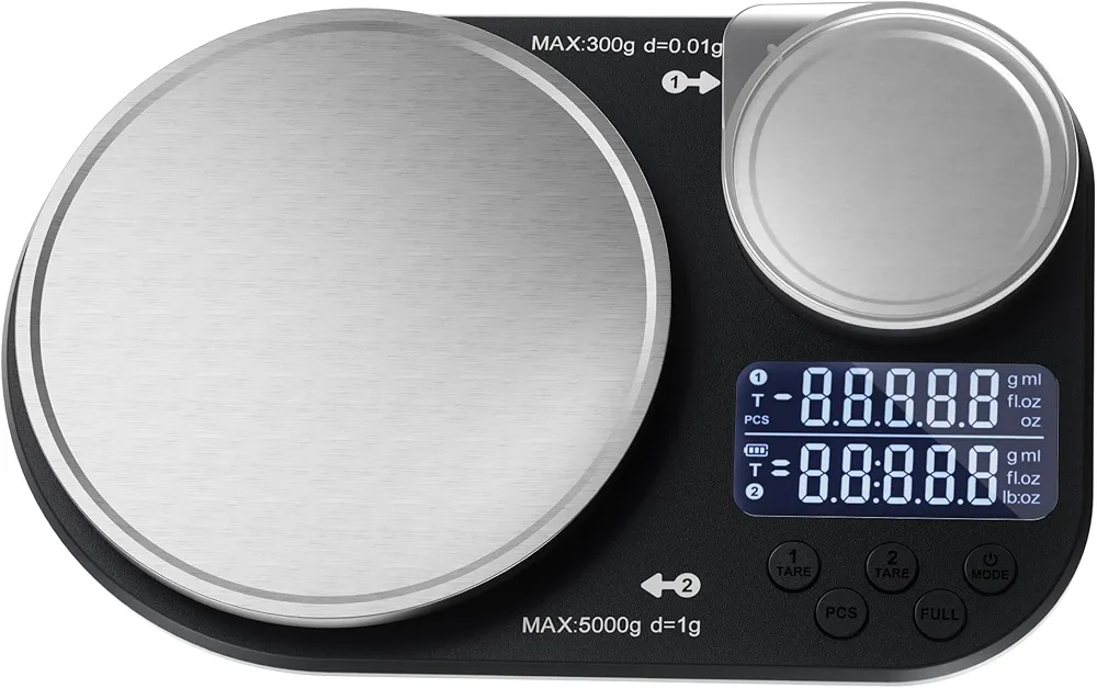 Dual Platform Kitchen Scale, Digital Food Scale Weighs Up to 5kg & 300g,Digital Scale with Stainless Steel Weighing pan, Ideal for Cooking, Baking and Food