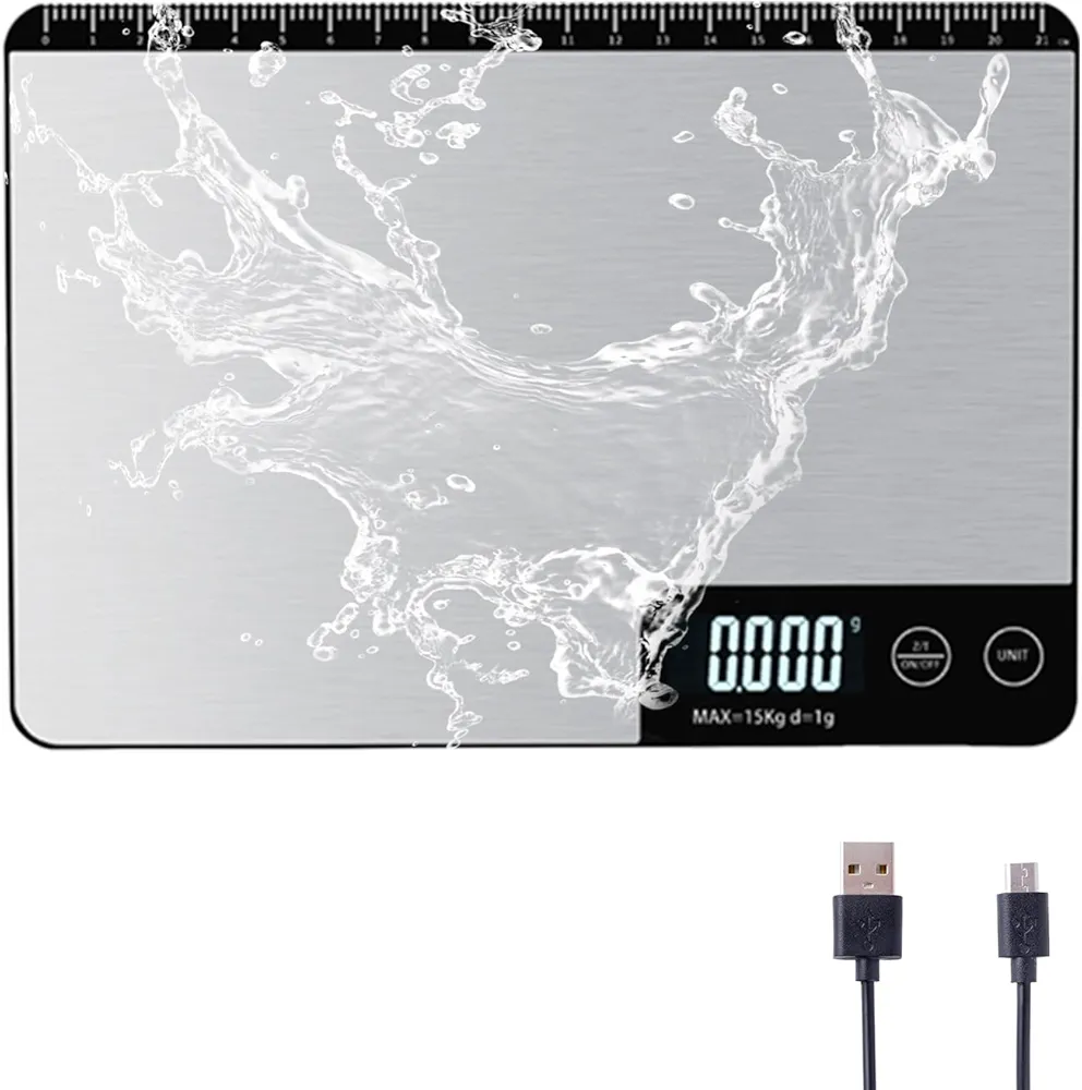 Food Scale 33lb/15Kg Digital Kitchen Scale for Food Ounces and Grams Cooking Baking, 1g/0.1oz Precise Graduation, USB Rechargeable, 5 Weight Units, Tare Function