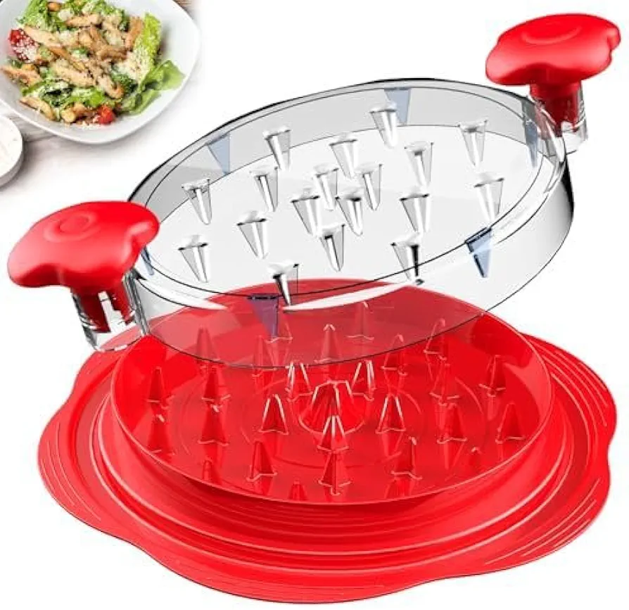 Chicken Shredder Tool Twist Large - 10'' Pro Meat Shredders for Chicken Breast,Visible Kitchen Grinder Shredder Machine with Brush,Strong Anti-Slip Strip,Ergonomic Handle (red)