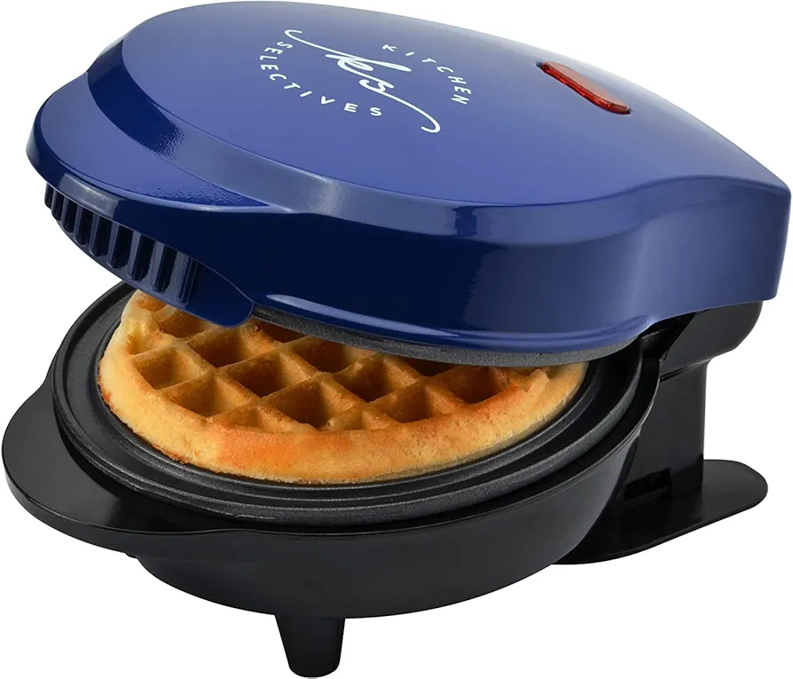 Mini Waffle Maker By Select Brands - Classic Mini Waffle Iron for Traditional, Savory or Dessert Mini Waffles - Features Non-Stick Coating - 4 Mini Waffles, Cobalt Blue