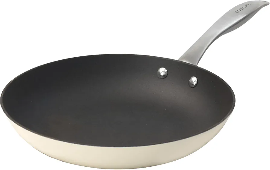 10.25 Inch Lightweight Enameled Cast Iron Frying Pan - Toxin-Free - Oven Safe up to 500° F or on Stovetop - Cast Iron Skillet for Cook, Bake - Antique White