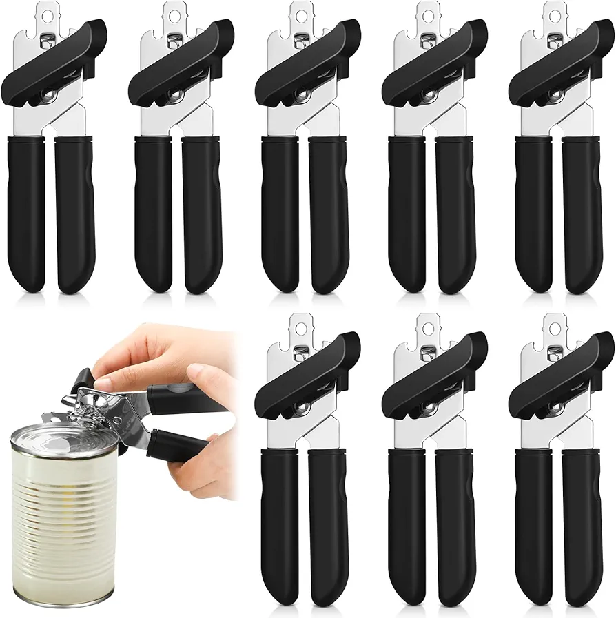 Gisafai 8 Pcs Can Opener Manual Bottle Openers with Safety Edge 3-in-1 Multifunction Labor Saving Handle Cap Opener Lid Pry Large Turn Knob Sharp Cutting Wheel Openers for Kitchen Restaurant