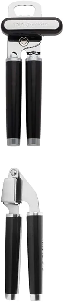 KitchenAid Classic Multifunction Can Opener/Bottle Opener, 8.34-Inch, Black & KitchenAid Classic Garlic Press, One Size, Black