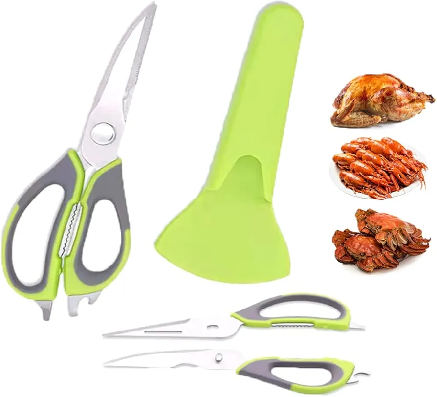 Multifunction Kitchen Shears Come Apart Dishwasher Safe Food Scissors Heavy Duty 6-In-1, Easy Wash with Magnetic Holder, for Food, Meat, Fish and Vegetable, etc. (Green)