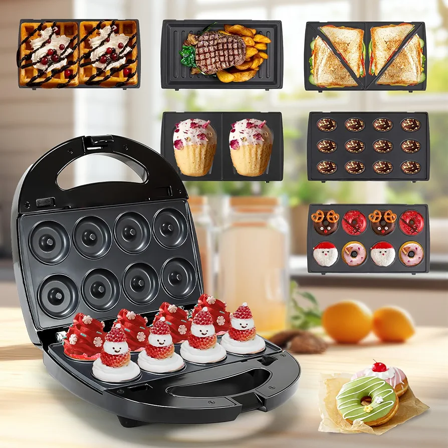 6 in 1 Sandwich Maker, Waffle Maker with Removable Plates, Dual-Sided Heating Non-Stick Plates, Perfect for Cooking Breakfast, Panini, Grilled Cheese, Bacon, Steaks, Donut, Toast, Omelets, Bread