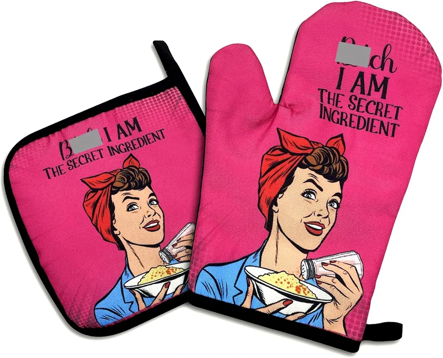 Bxxch I Am The Secret Ingredient,Funny Oven Mitts and Pot Holders Sets of 2,Silicone Non-Slip Oven Mitts,Kitchen Gift for Women,Bake Lover Gift,Housewarming Gifts