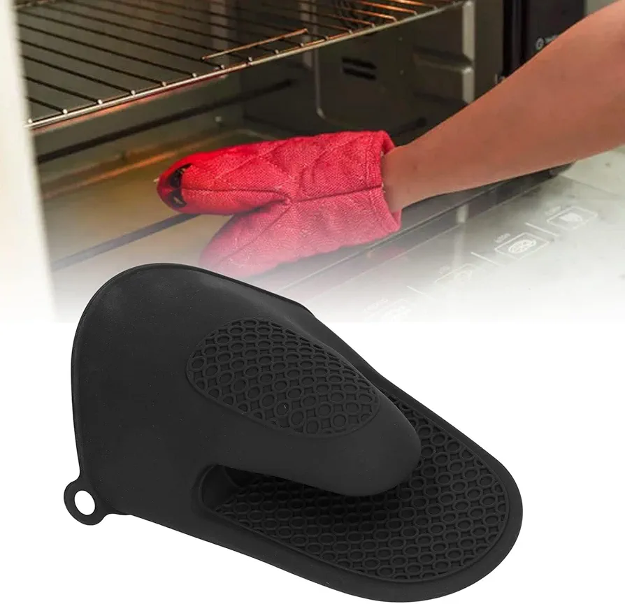 Silicone Oven Mitts 2 Pairs Mini Oven Gloves, Heat and Slip Resistant Silicone Mini Potholders Mitts Kitchen Finger Grips for Kitchen Cooking and Baking(Black)