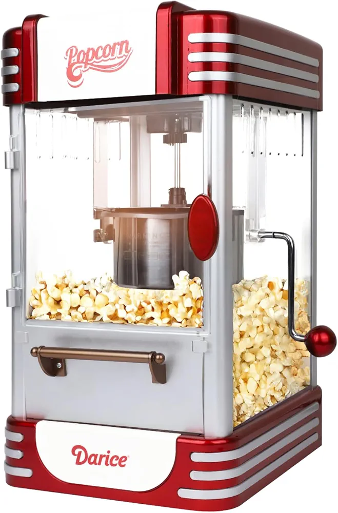Darice Popcorn Machine – Retro Popcorn Maker with Measuring Cups – Non-Slip Popcorn Popper for Home, Carnival, Festival Stand – Non-Stick Popcorn Kettle Plate